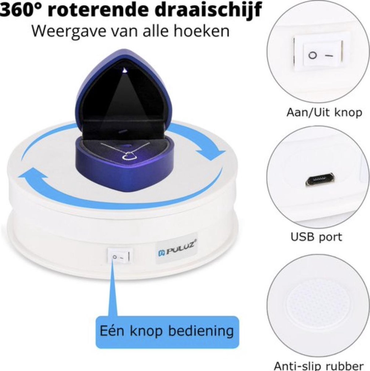 Puluz Elektrische draaiplateau voor fotostudio 30cm Wit