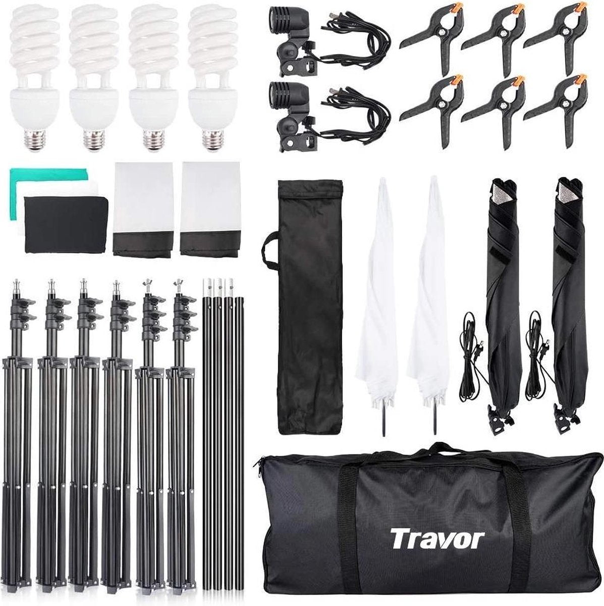 Travor Greenscreen fotostudio lampenset inclusief softbox en paraplu