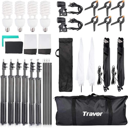 Travor Greenscreen fotostudio lampenset inclusief softbox en paraplu