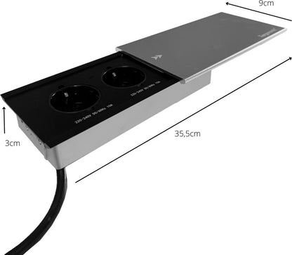 Xergonomic Bureaustopcontact schuifklep met 2 stopcontacten en 2 USB-poorten Zilver