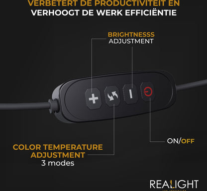 Realight LED bureaulamp USB oplaadbaar met 3 lichtkleuren Zwart