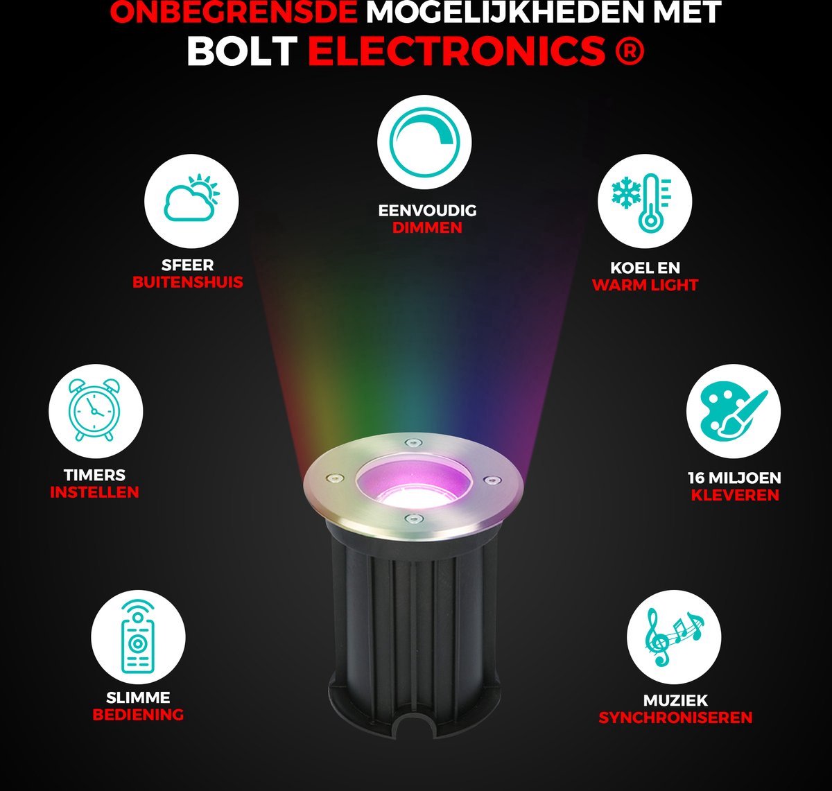 Spots de sol à LED RVB Bolt Electronics® avec contrôle par application, 6 pièces