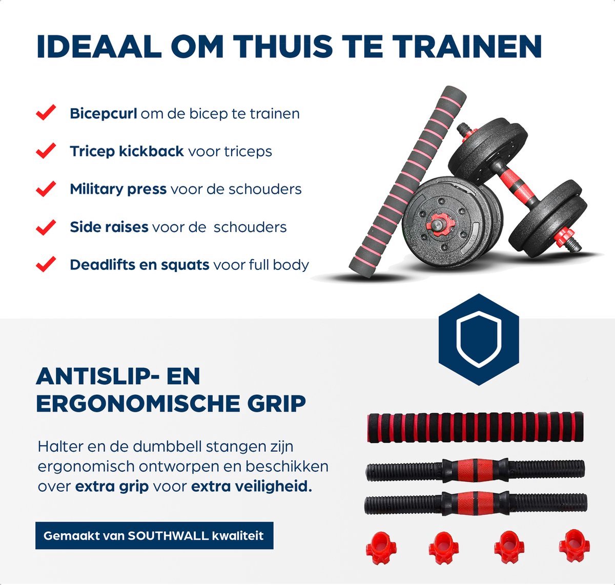 SOUTHWALL Dumbbells set verstelbaar met halterstang tot 30kg