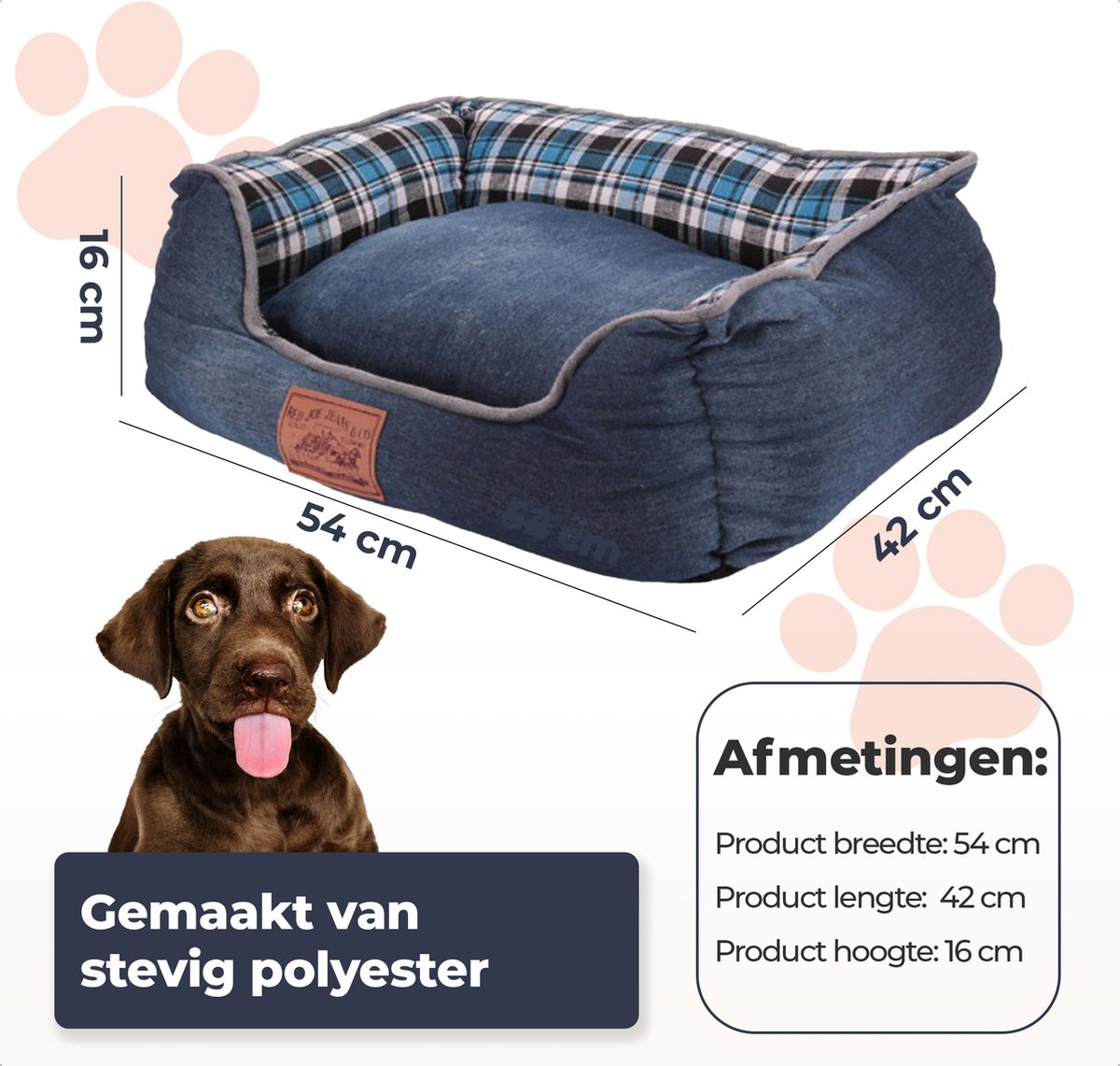 EASTWALL Denim look dog bed cat bed 54 x 42 x 16 cm