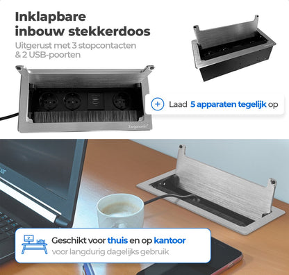 Xergonomic Bureaustopcontact met 3 stopcontacten en 2 USB-poorten Zilver