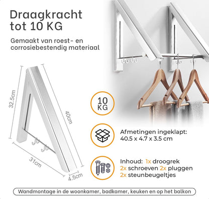 Milano Luxurious inklapbaar droogrek kledingrek wandmontage 2 stuks ZIlver