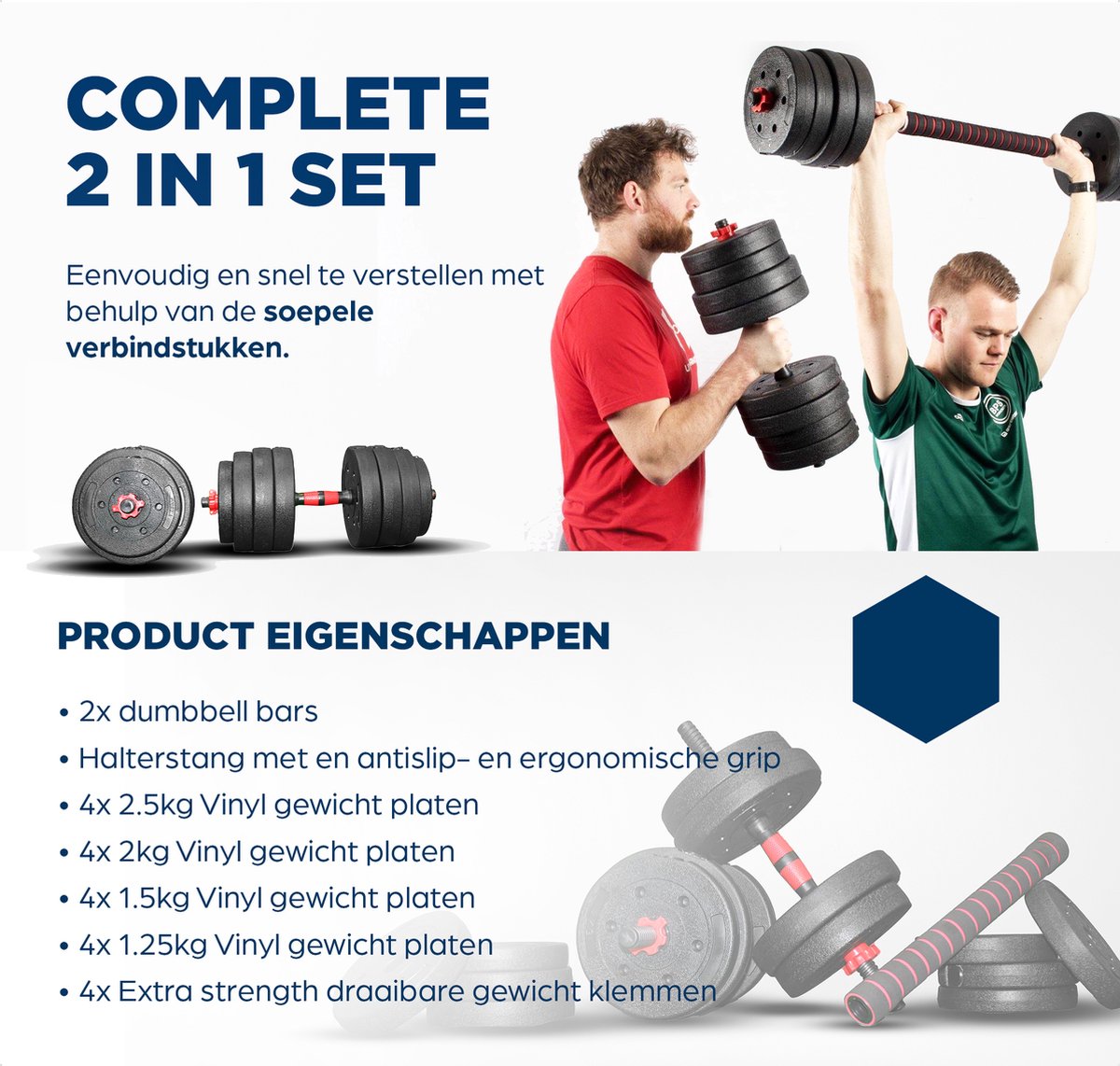 SOUTHWALL Dumbbells set verstelbaar met halterstang tot 30kg