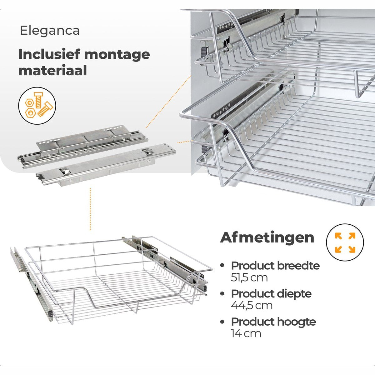 Eleganca Draadmand met zijgeleider voor kastfront 60cm