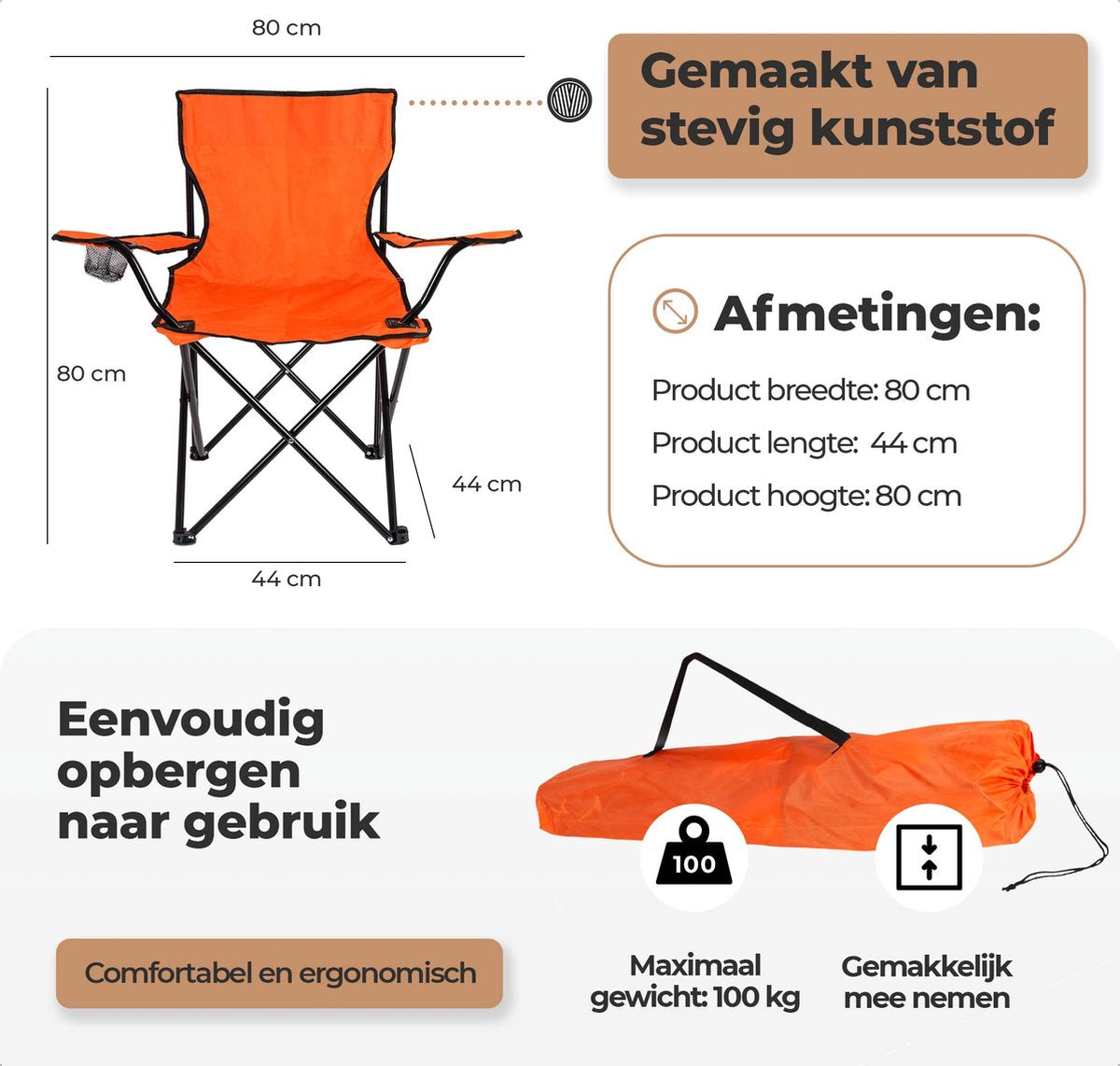 EASTWALL Chaise de Camping Pliante Orange