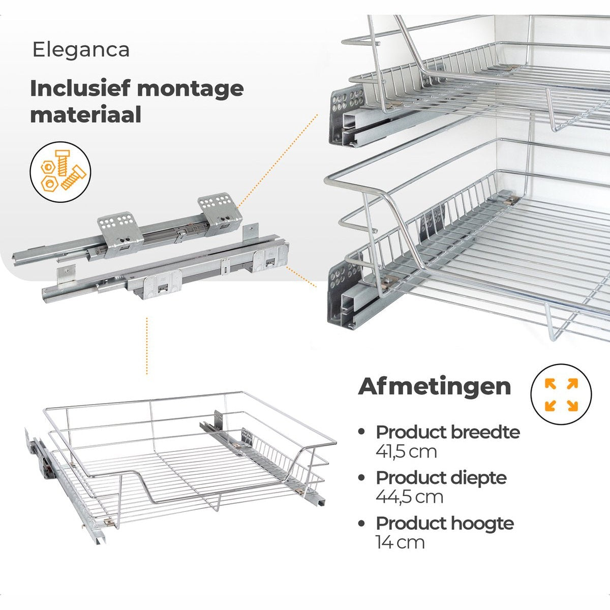 Eleganca Wire basket with soft-close bottom guide for cupboard front 50cm