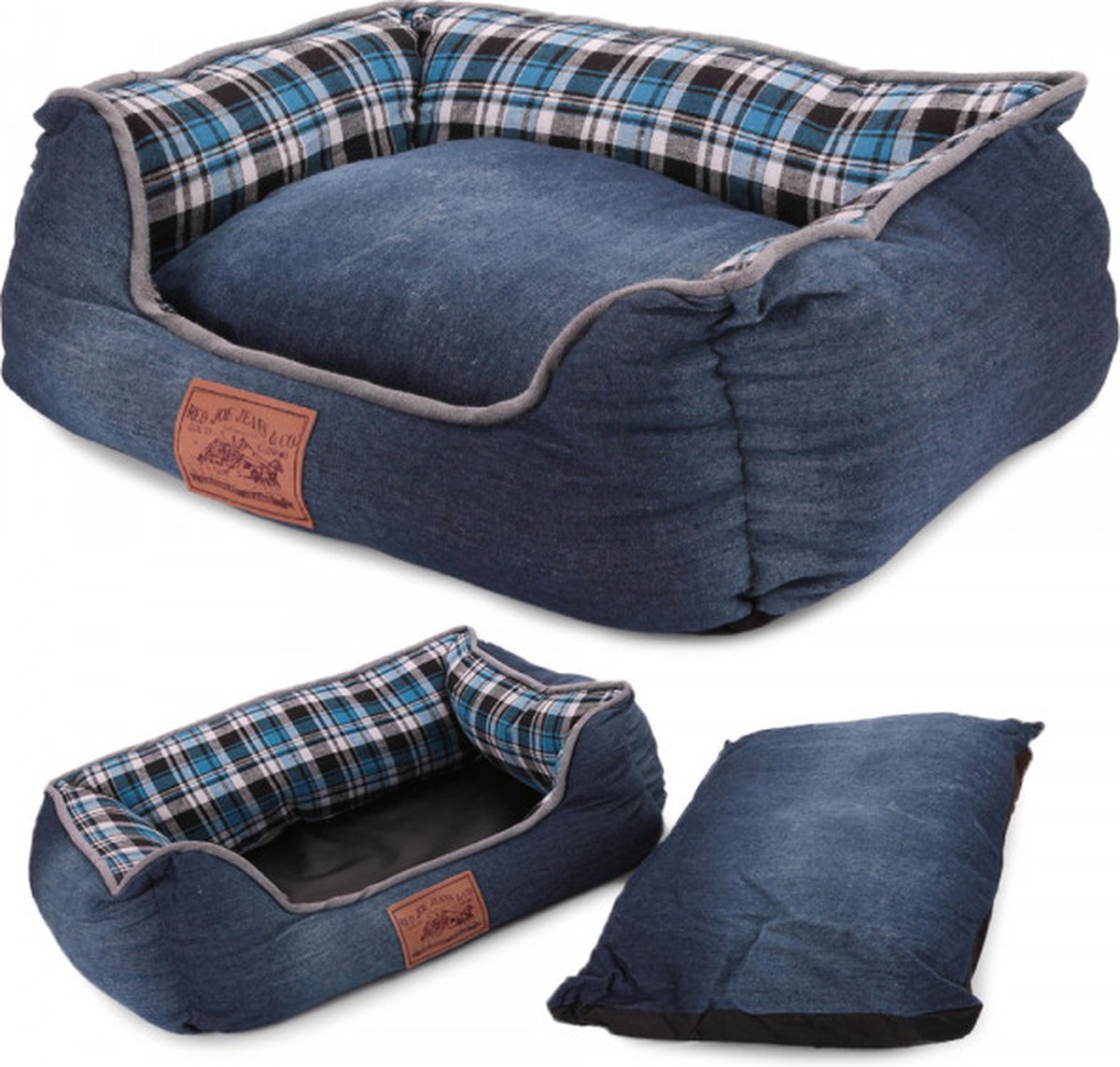 EASTWALL Lit pour chien aspect denim lit pour chat 54 x 42 x 16 cm