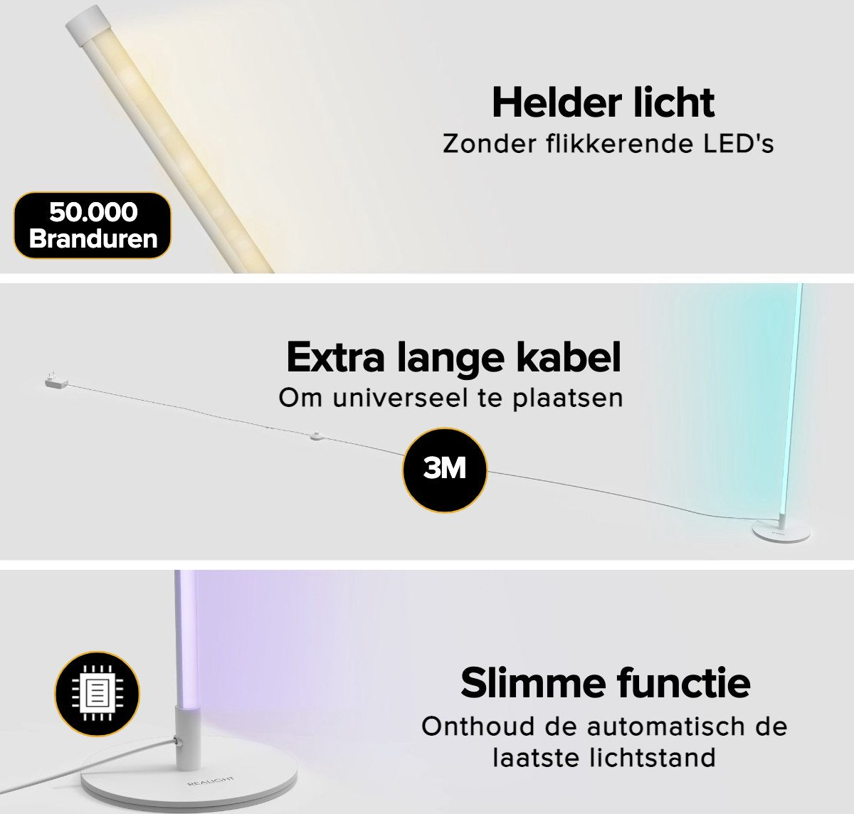 Realight RGB LED Vloerlamp 146cm dimbaar Inclusief Afstandsbediening Wit