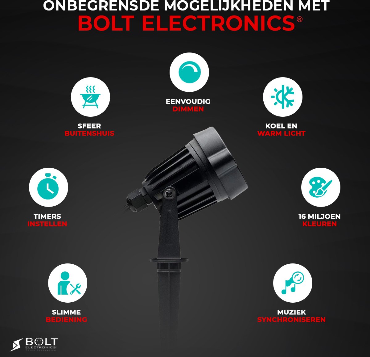 Bolt Electronics®️ RGB LED tuinverlichting Prikspot buitenlamp 9 stuks