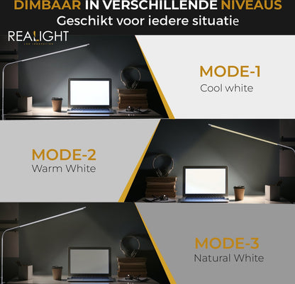 Lampe de bureau LED Realight avec pince Argent