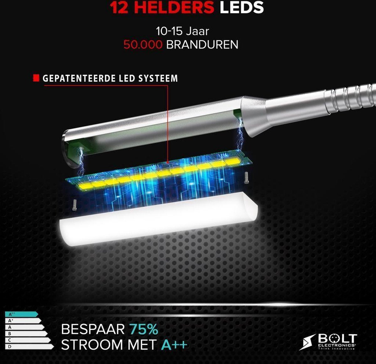 Bolt Electronics® Dimbaar LED leeslamp met twee USB poorten 2 stuks Zilver