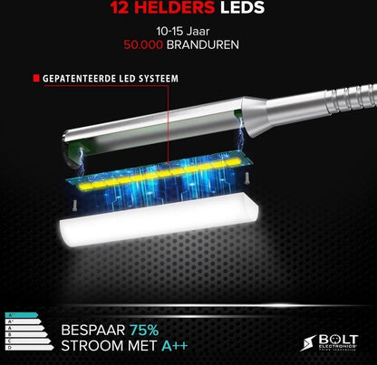 Bolt Electronics® Dimbaar LED leeslamp met twee USB poorten 1 stuk Zilver