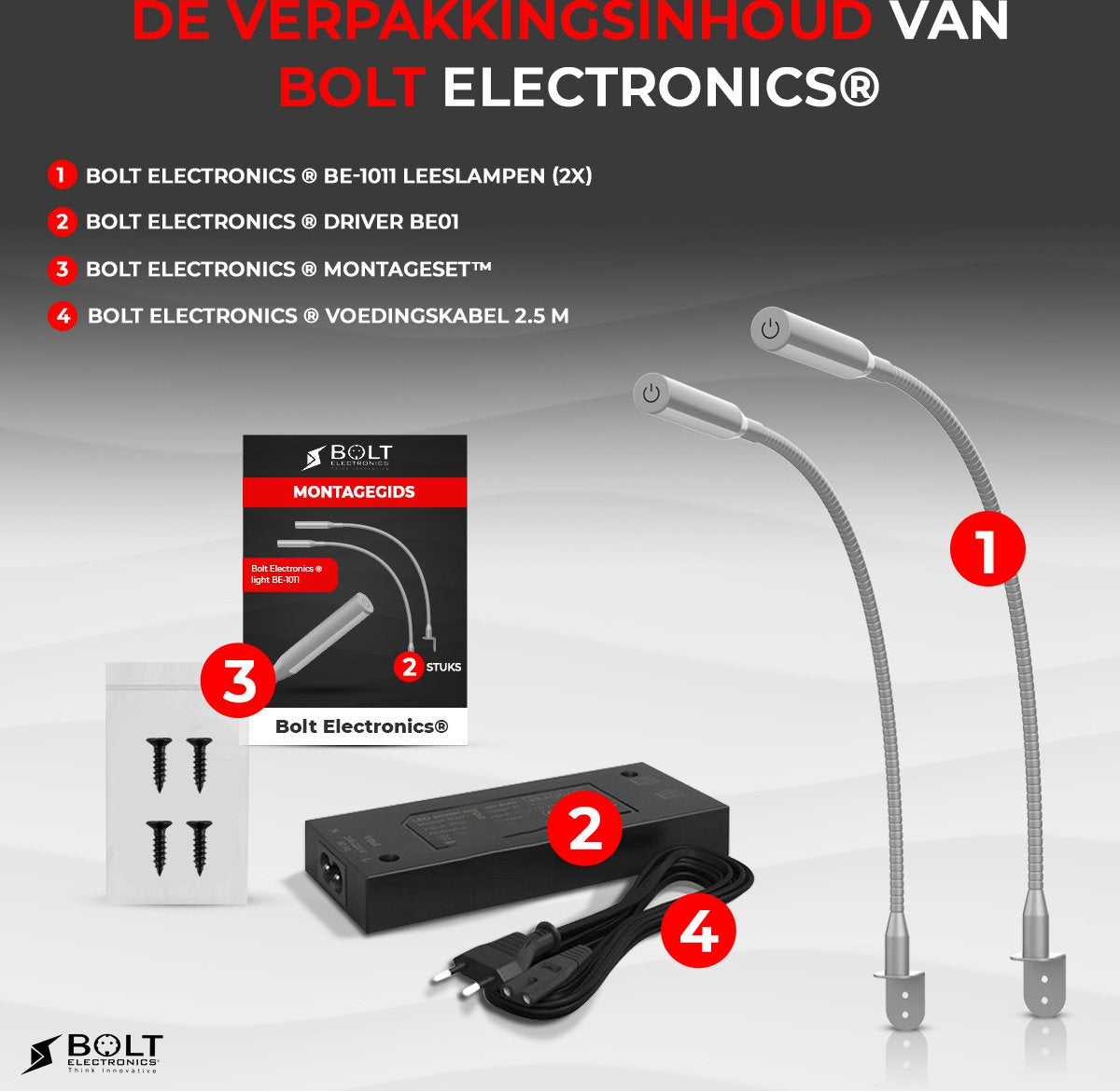 Bolt Electronics® LED bedlamp hoofdbord dimbaar 2 stuks Zilver