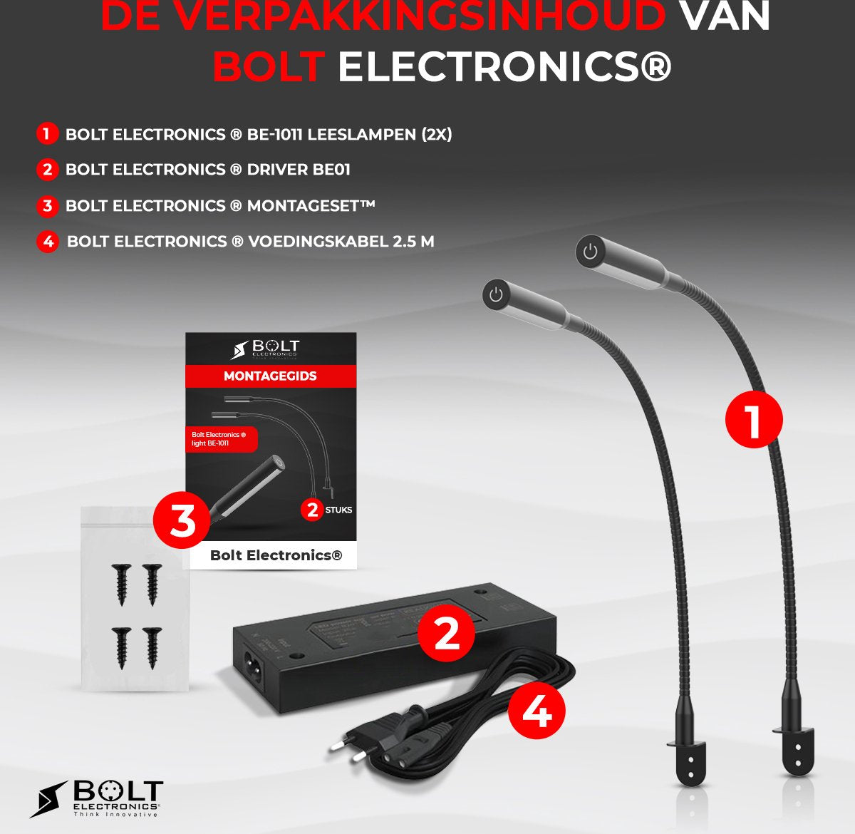 Bolt Electronics® LED bedlamp hoofdbord dimbaar 2 stuks Zwart
