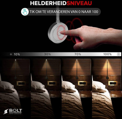 Bolt Electronics® Dimbaar LED leeslamp met twee USB poorten 2 stuks Zilver