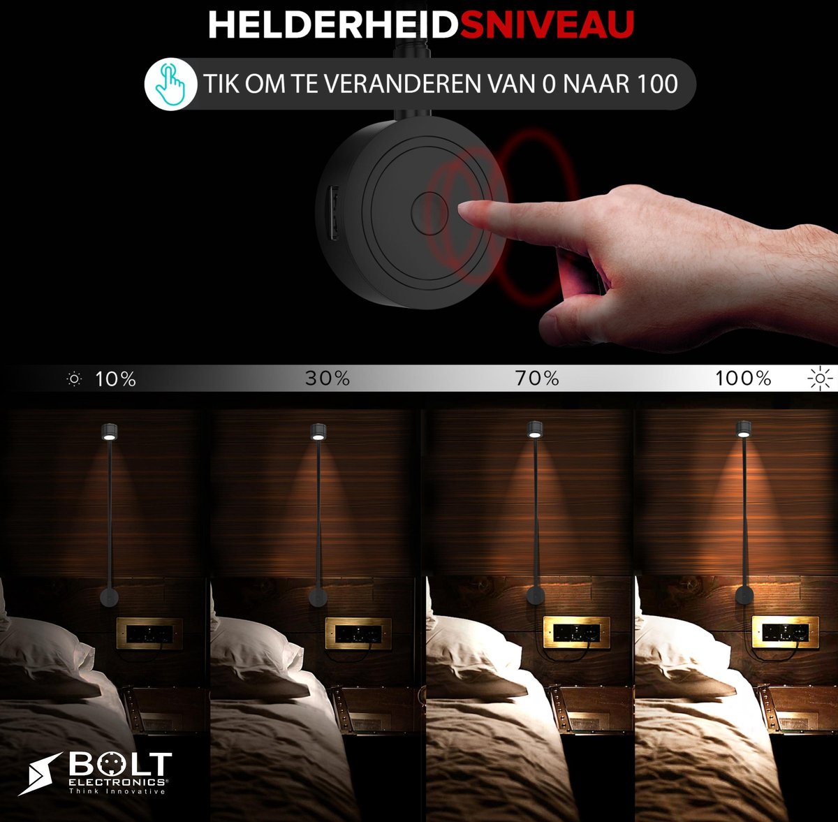 Bolt Electronics® Bedlamp met twee USB poorten 1 stuk Zwart