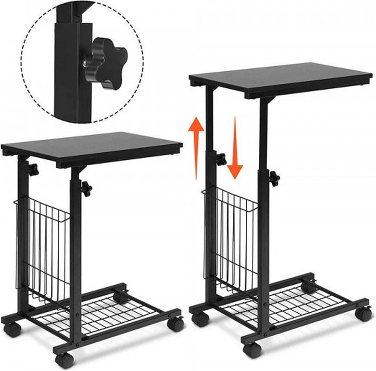 Eleganca Table d'appoint réglable sur roulettes Noir