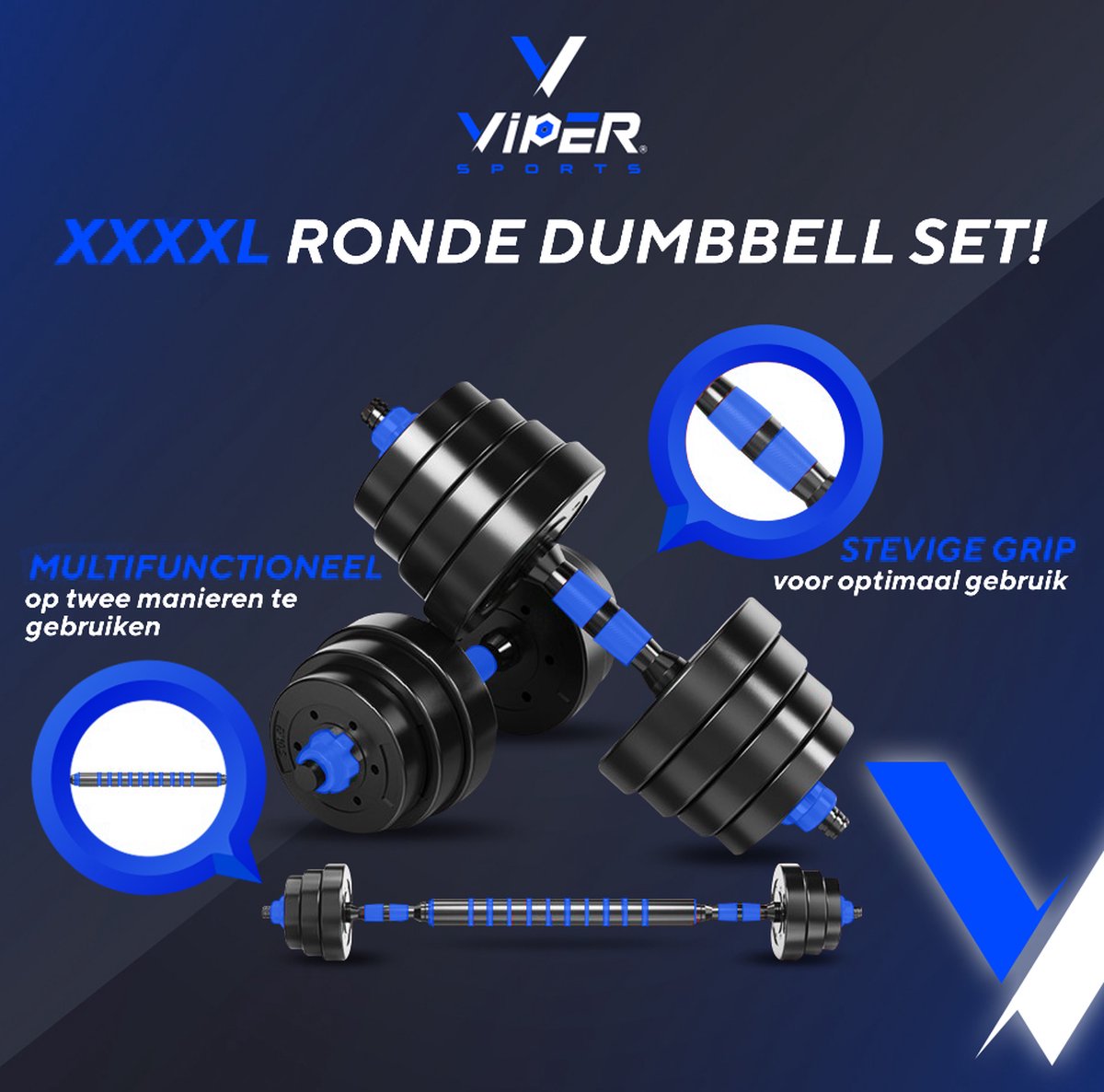 Viper Sports Verstelbare dumbbell set tot 30 kg