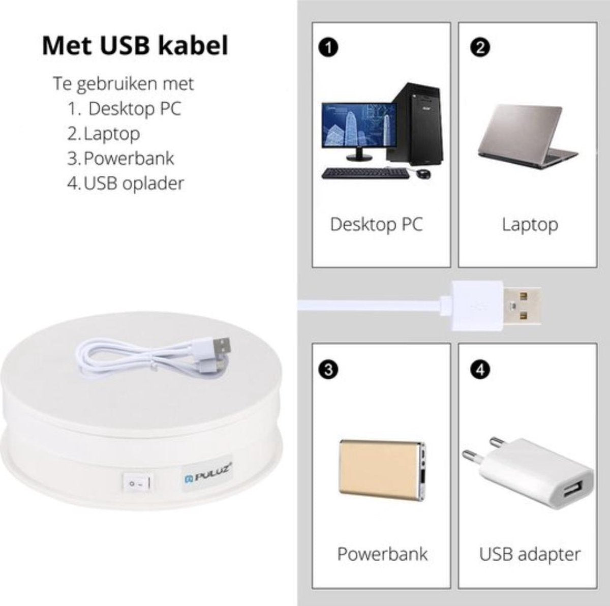 Puluz Elektrische draaiplateau voor fotostudio 30cm Wit