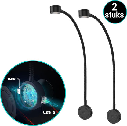 Bolt Electronics® Bedlamp met twee USB poorten 2 stuks Zwart