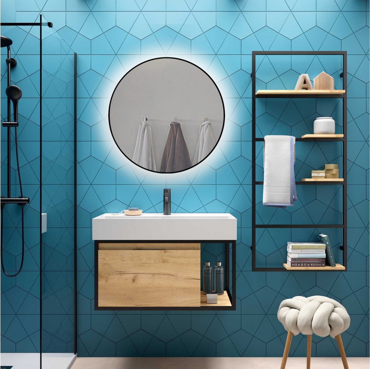 Miroir de salle de bain rond Nancy's Ø80 cm avec éclairage LED