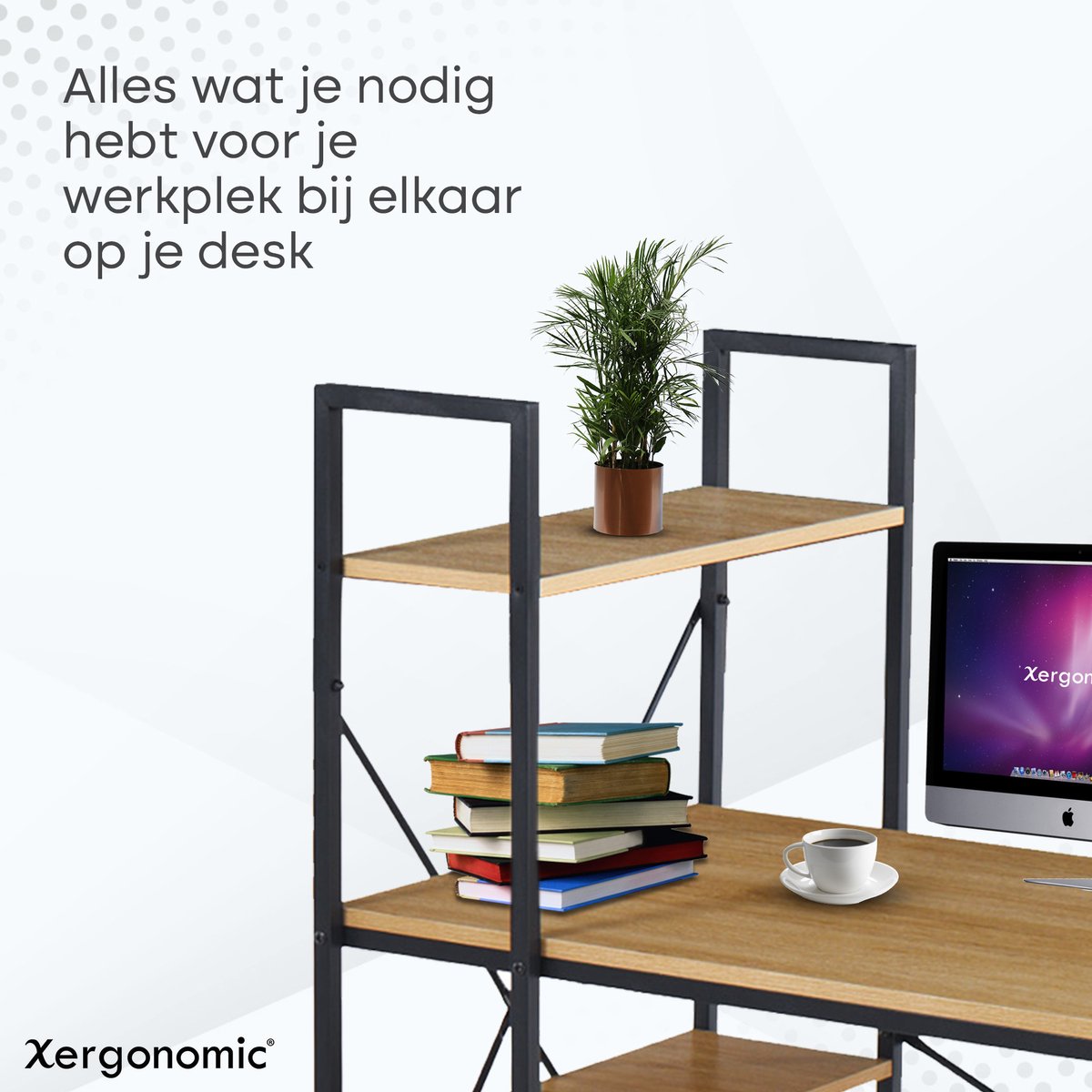 Xergonomic® Industrieel bureau met planken 120x64 cm