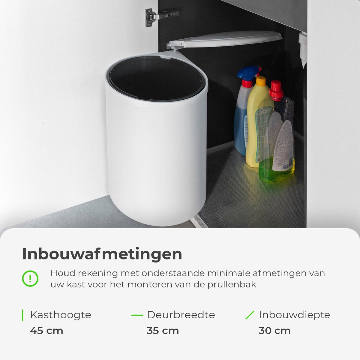 Inbouw prullenbak - Inbouw afvalemmer - Inbouw afvalbak - Inbouw vuilnisbak - 13 Liter rond Wit