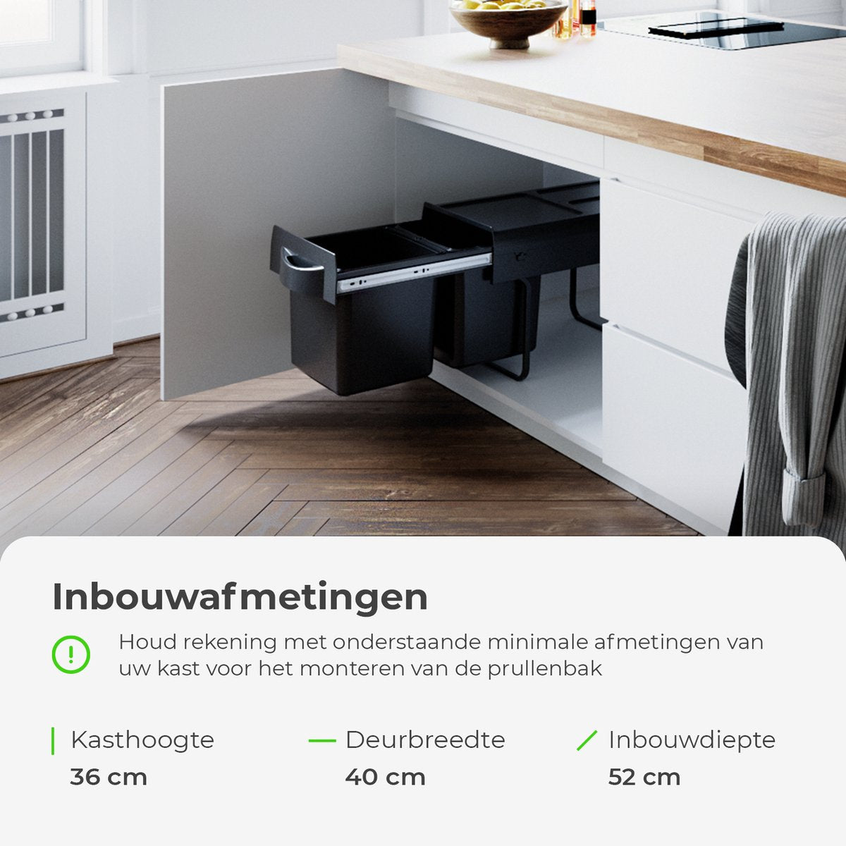 Eleganca Inbouw prullenbak - Inbouw afvalemmer - Inbouw afvalbak - Inbouw vuilnisbak - 2x16 Liter - Prullenbakken afval scheiden