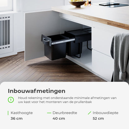Eleganca Inbouw prullenbak - Inbouw afvalemmer - Inbouw afvalbak - Inbouw vuilnisbak - 2x16 Liter - Prullenbakken afval scheiden