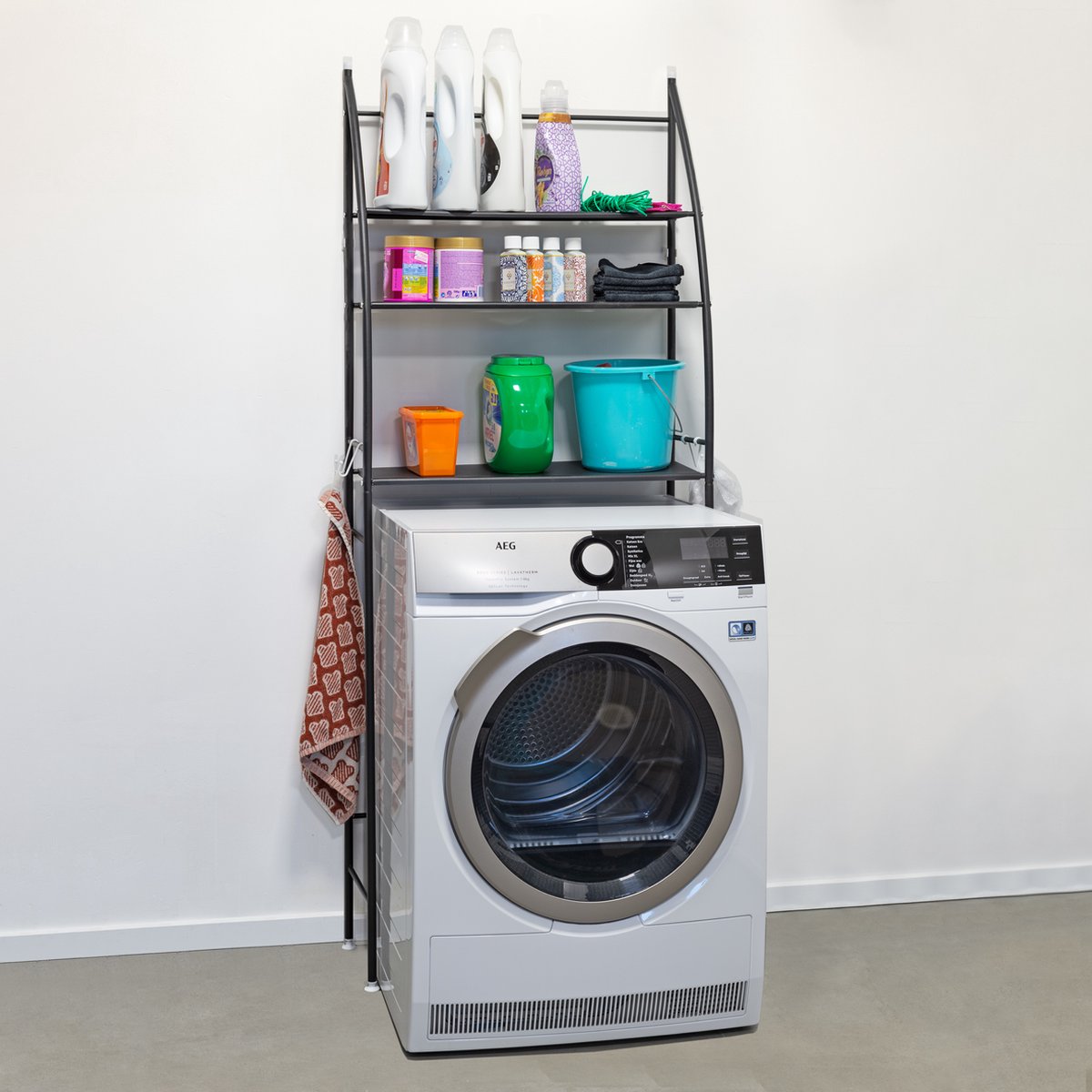 LG Life's Green washing machine conversion Storage rack with 3 shelves and towel hooks Black
