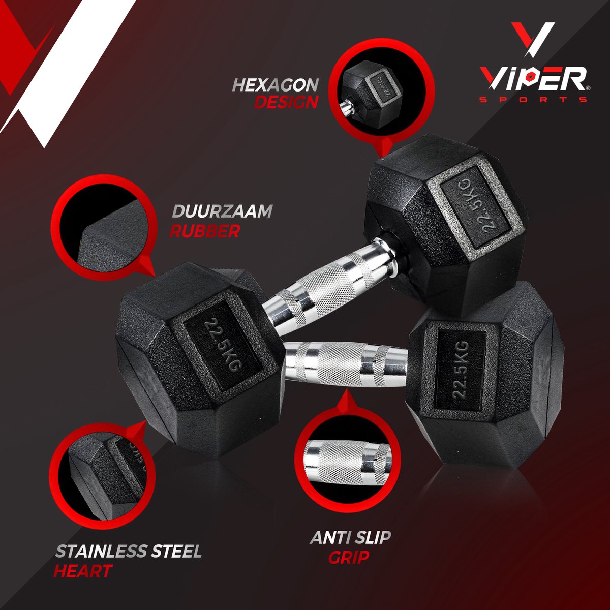 Viper Sports Iron Black 22.5 kg Dumbbell 1 stuk