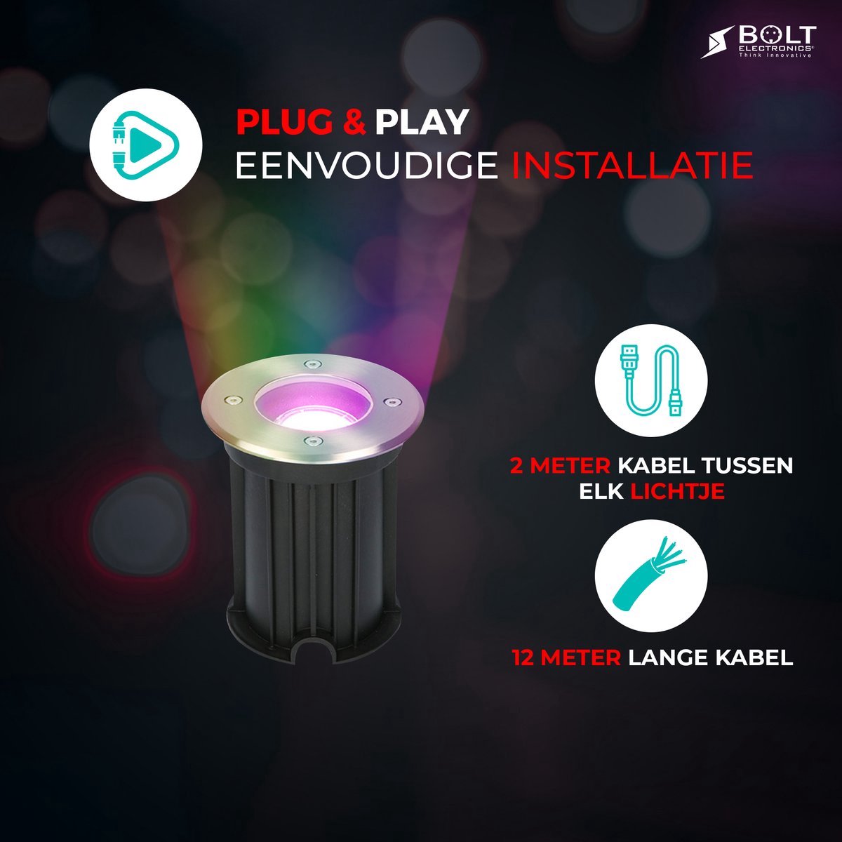 Bolt Electronics® RGB LED Grondspots met app bediening 9 stuks