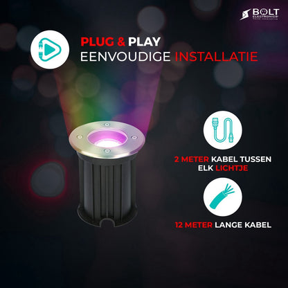 Spots de sol à LED RVB Bolt Electronics® avec contrôle par application, 9 pièces