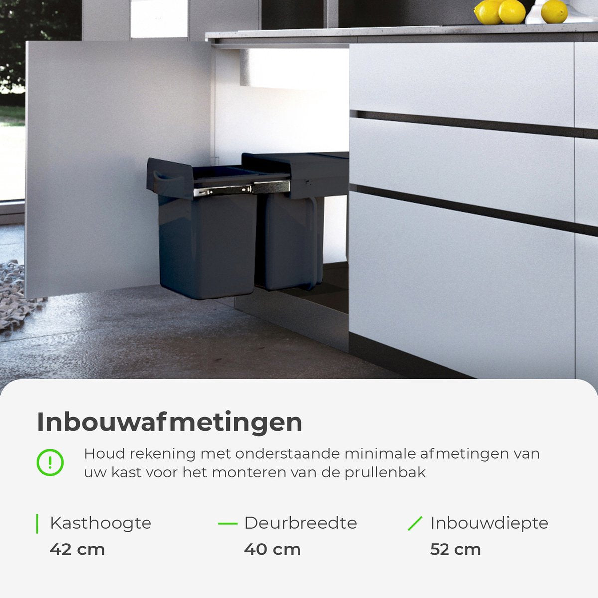 Eleganca Inbouw prullenbak - Inbouw afvalemmer - Inbouw afvalbak - Inbouw vuilnisbak - Prullenbakken afval scheiden - 2x20 Liter