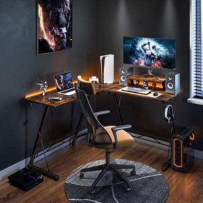 Xergonomic Game Desk – Corner Desk – Computer Table – Game Table – 130cm x 130cm x 85 cm – Black/Wood