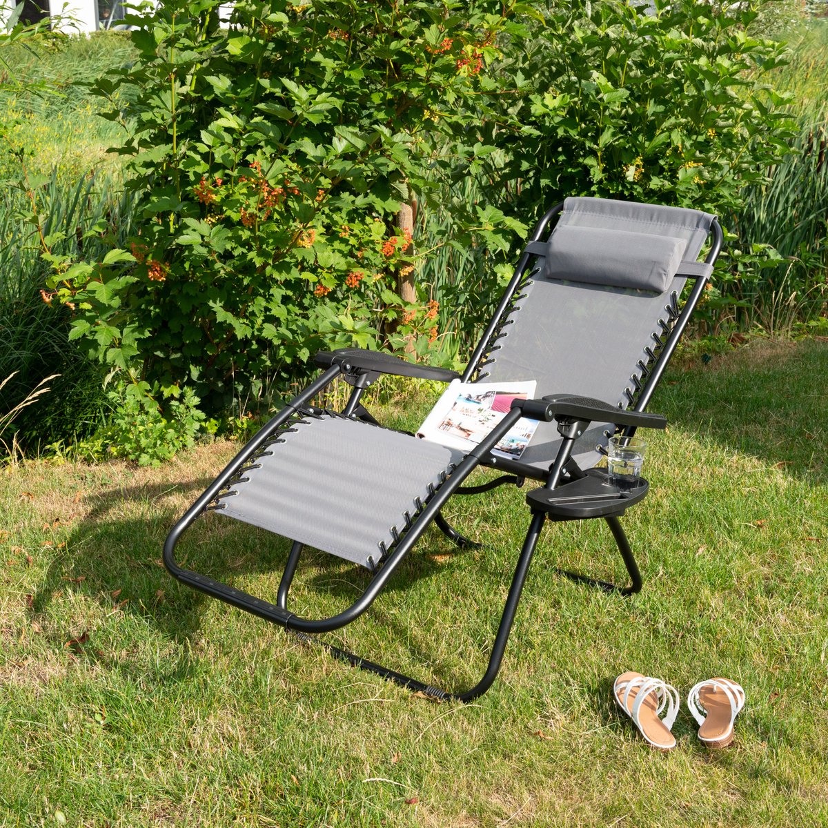 EASTWALL Foldable Garden Chair Lounger Gray