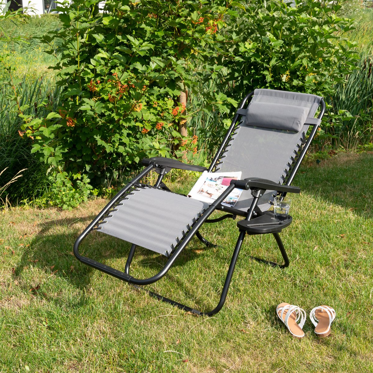 Eleganca Foldable Garden Chair Lounger Gray