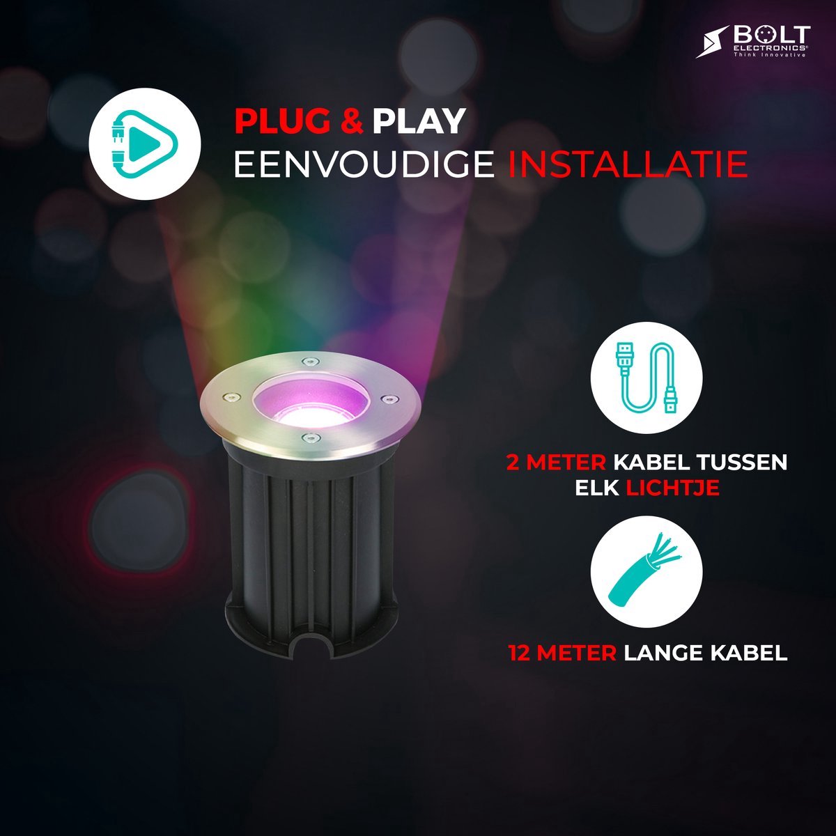 Spots de sol à LED RVB Bolt Electronics® avec contrôle par application, 4 pièces