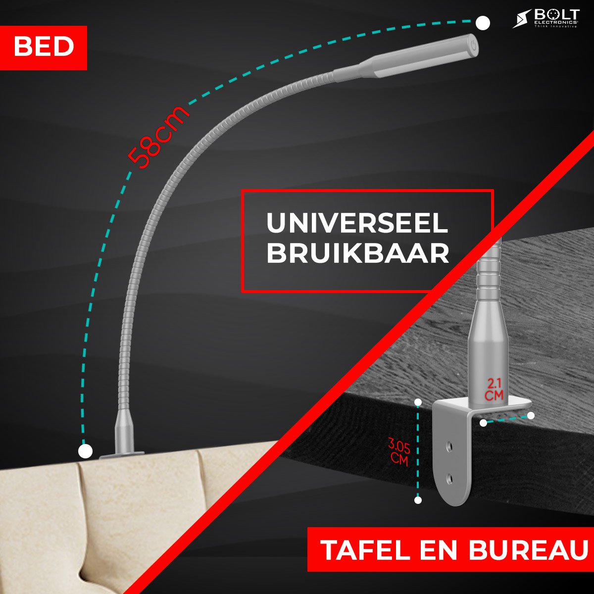 Bolt Electronics® LED bureaulamp dimbaar 2 stuks Zilver