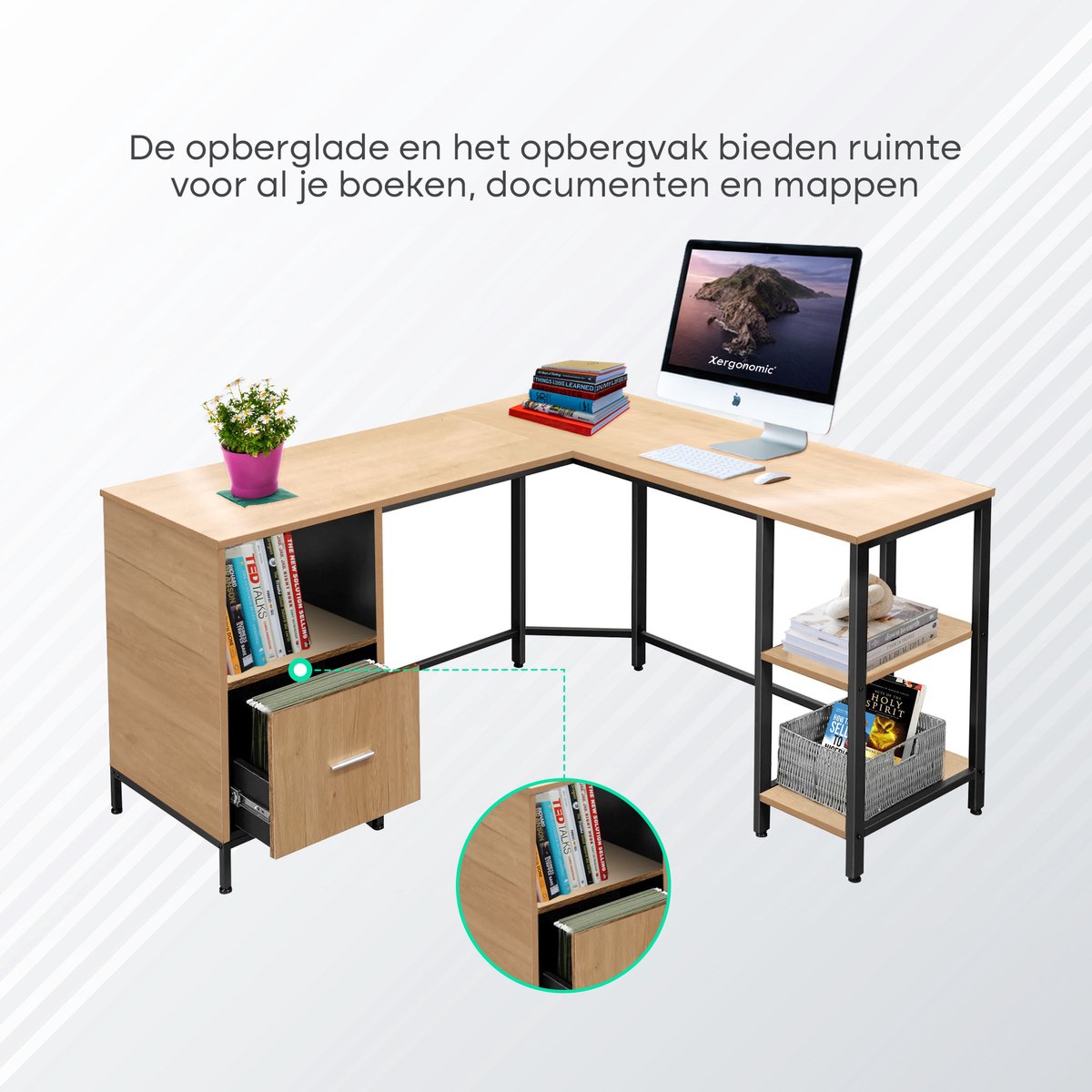 Xergonomic Hoekbureau Zwart/Naturel