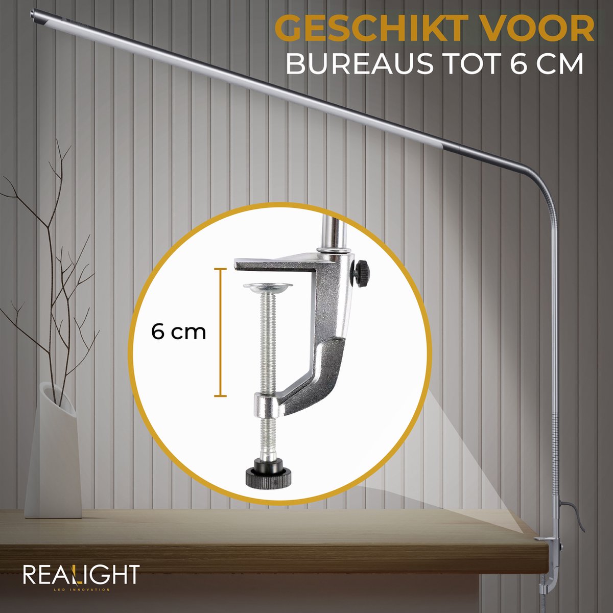 Realight LED Bureaulamp met klem Zilver