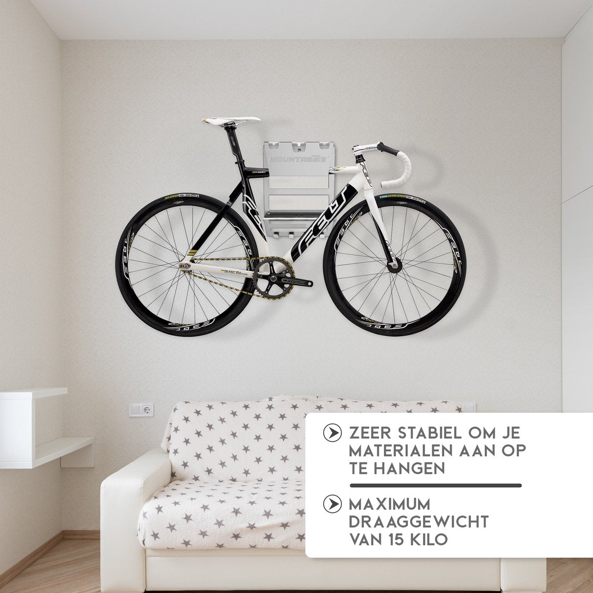Mountabike WAVE Fiets muurbeugel Inclusief haken voor fiets accessoires Antraciet