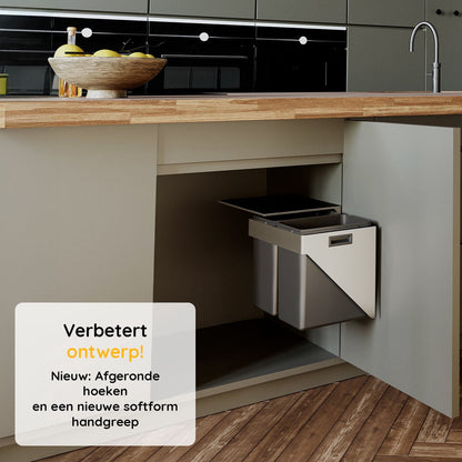 Eleganca Inbouw prullenbak - 2 x 20 liter - wandbevestiging - Inbouw afvalemmer - Inbouw afvalbak - Inbouw vuilnisbak - Prullenbakken afval scheiden