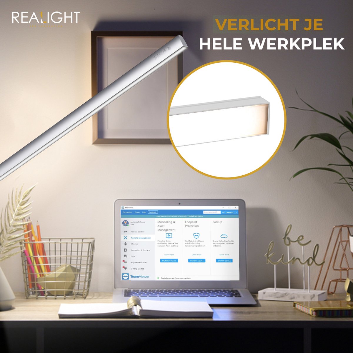 Lampe de bureau LED Realight rechargeable par USB avec 3 couleurs de lumière Argent