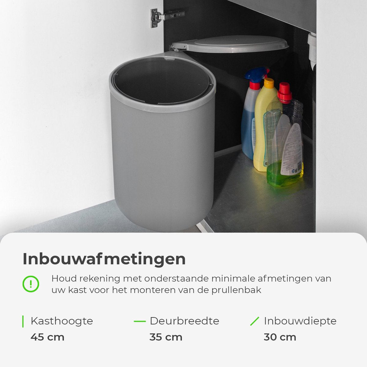 Inbouw prullenbak - Inbouw afvalemmer - Inbouw afvalbak - Inbouw vuilnisbak - 13 Liter rond Grijs