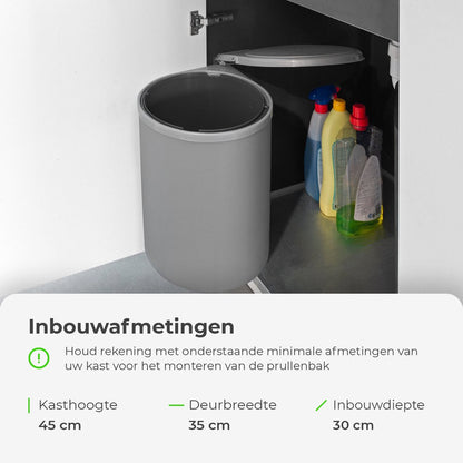 Inbouw prullenbak - Inbouw afvalemmer - Inbouw afvalbak - Inbouw vuilnisbak - 13 Liter rond Grijs